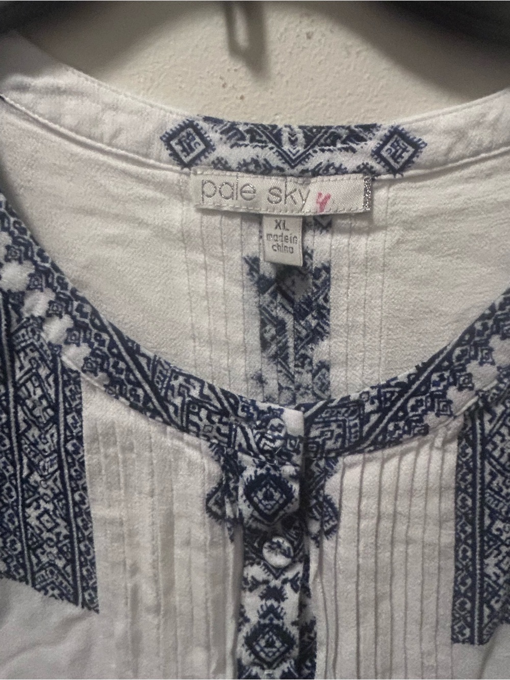 Embroidered White Peasant Blouse with Navy Folk Motif - Picture 3 of 4